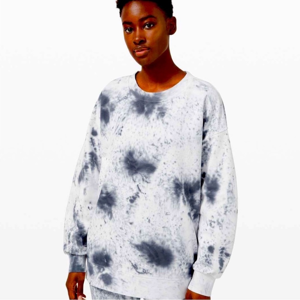 Lululemon Perfectly Oversized Crew Neck Sweatshirt Marble Tie Dye White Navy